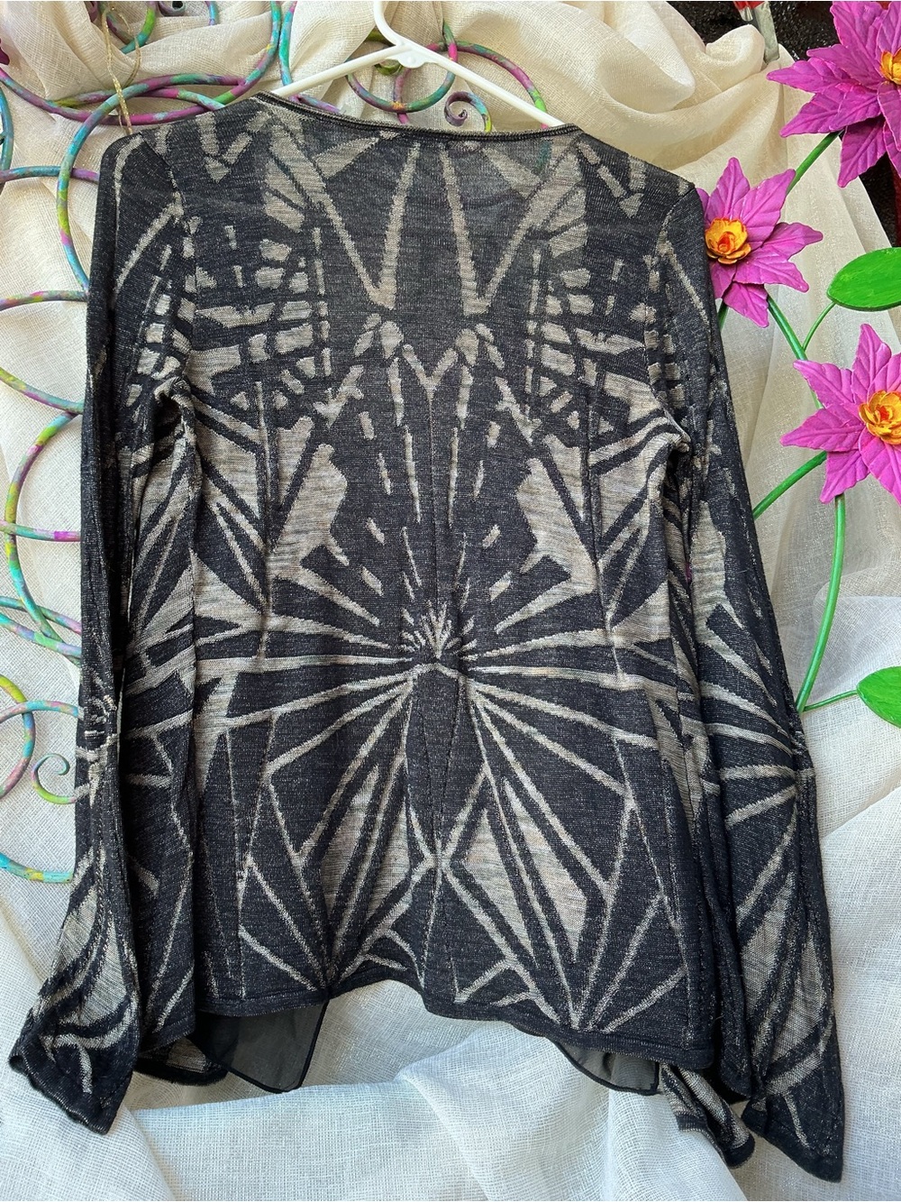 NIC+ZOE Black and Gray Abstract Open-Front Cardigan - Picture 2 of 2